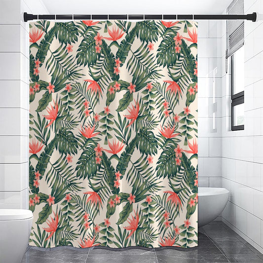 Blossom Tropical Leaves Pattern Print Premium Shower Curtain