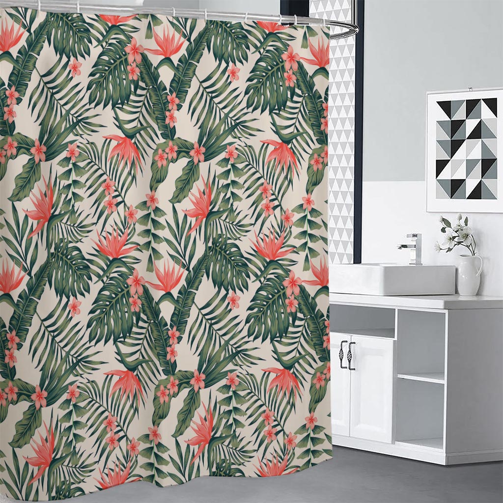 Blossom Tropical Leaves Pattern Print Premium Shower Curtain
