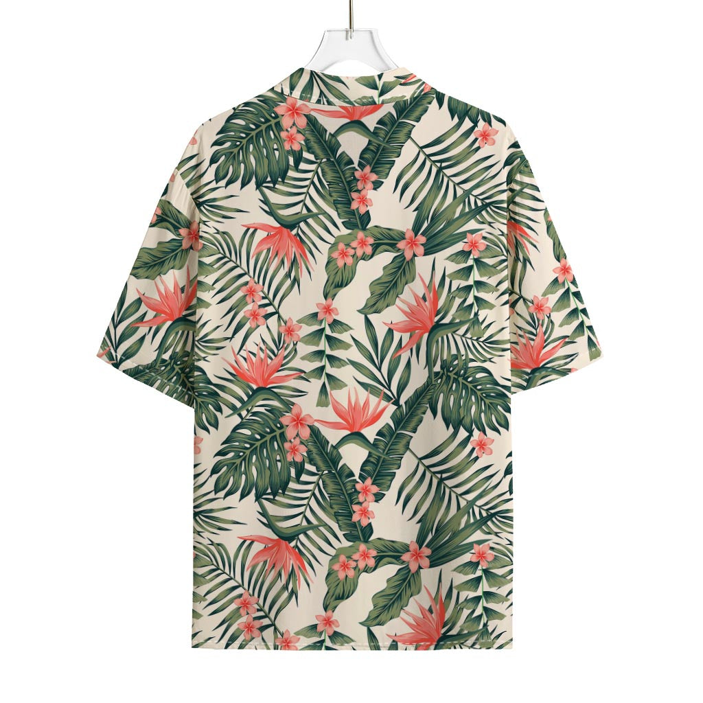 Blossom Tropical Leaves Pattern Print Rayon Hawaiian Shirt