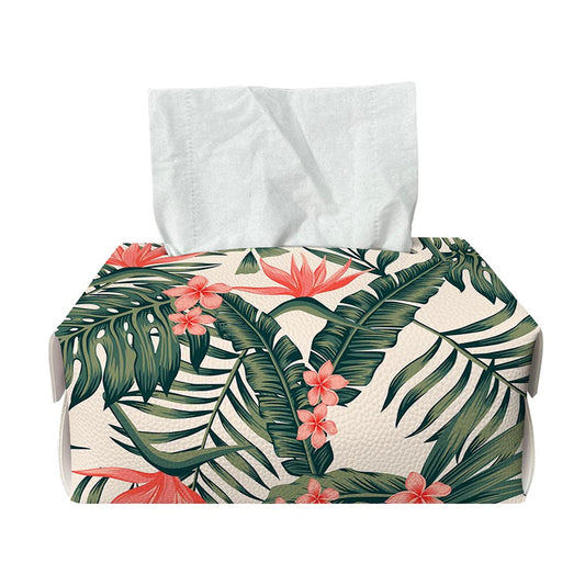 Blossom Tropical Leaves Pattern Print Rectangle Tissue Box Cover