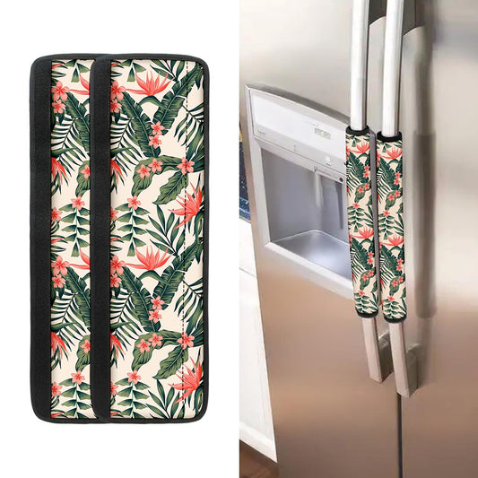 Blossom Tropical Leaves Pattern Print Refrigerator Handle Covers
