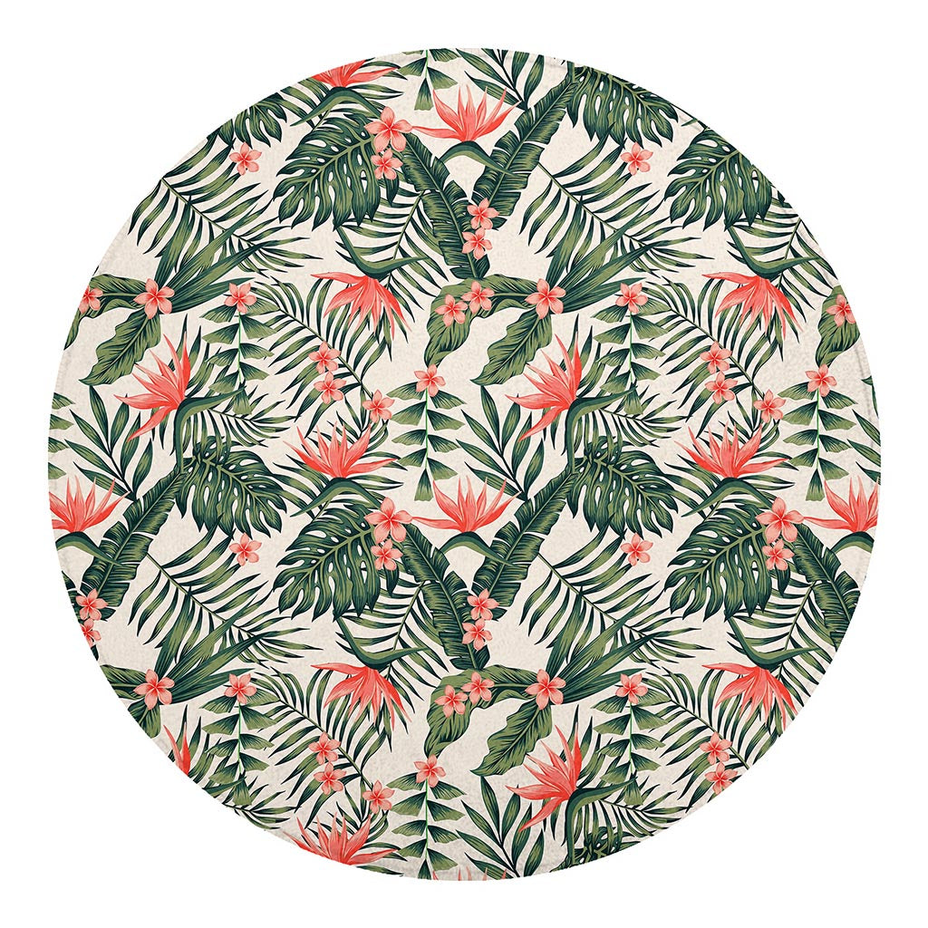 Blossom Tropical Leaves Pattern Print Round Blanket