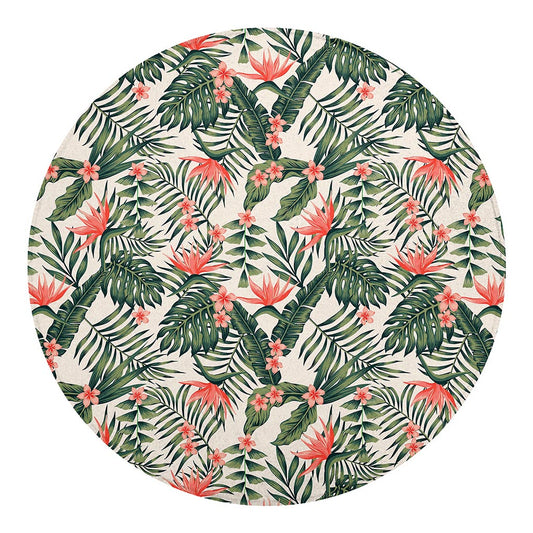 Blossom Tropical Leaves Pattern Print Round Blanket