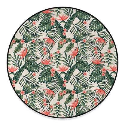 Blossom Tropical Leaves Pattern Print Round Floor Mat