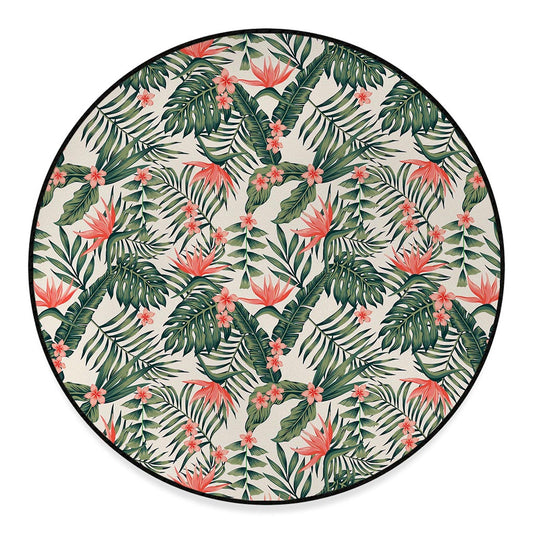Blossom Tropical Leaves Pattern Print Round Floor Mat