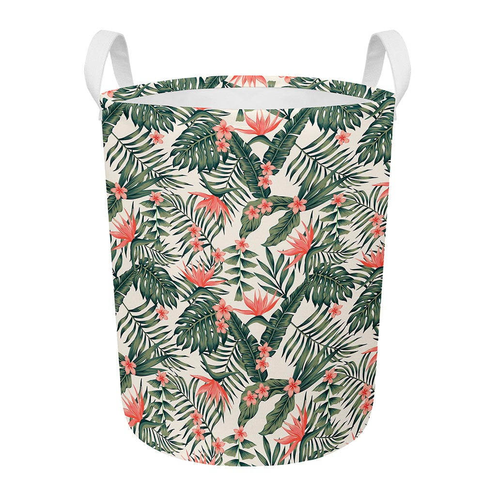 Blossom Tropical Leaves Pattern Print Round Laundry Basket