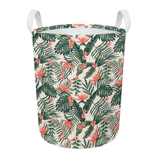 Blossom Tropical Leaves Pattern Print Round Laundry Basket