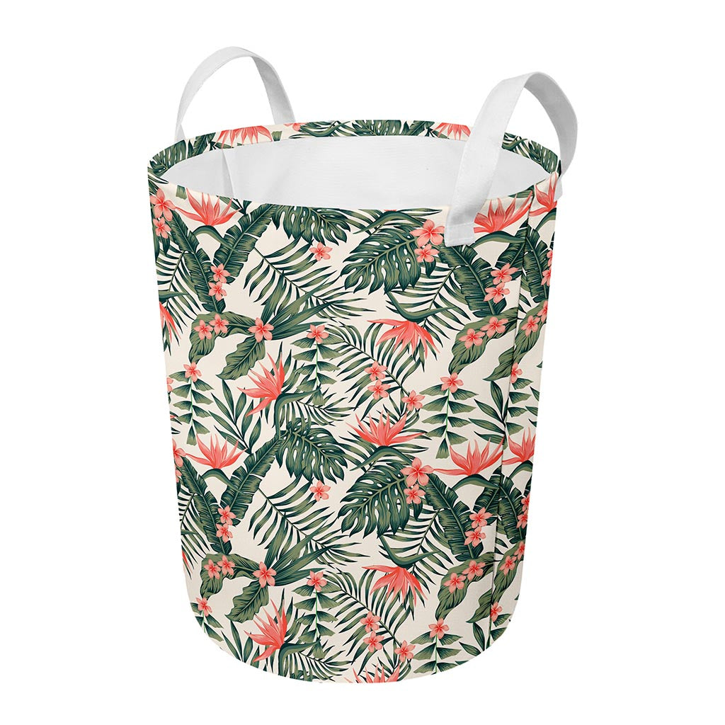 Blossom Tropical Leaves Pattern Print Round Laundry Basket