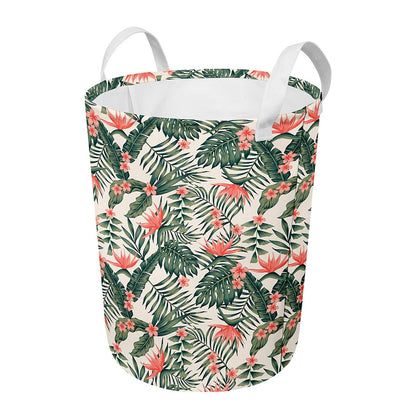 Blossom Tropical Leaves Pattern Print Round Laundry Basket