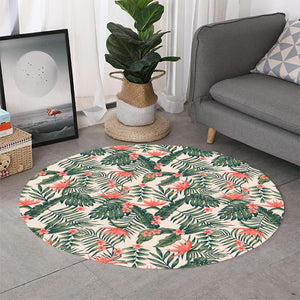 Blossom Tropical Leaves Pattern Print Round Rug