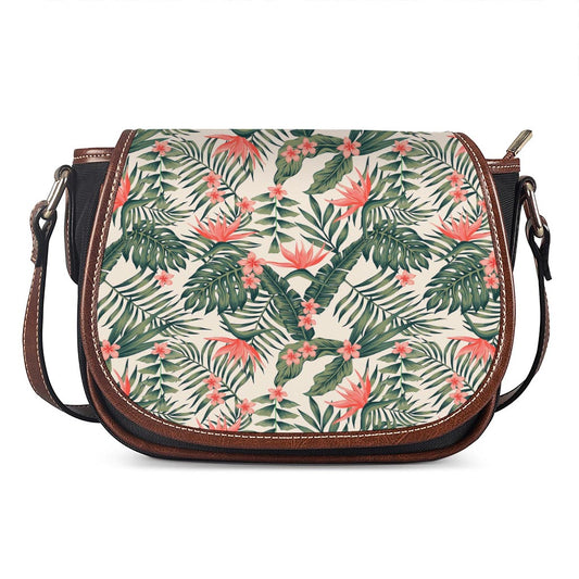 Blossom Tropical Leaves Pattern Print Saddle Bag