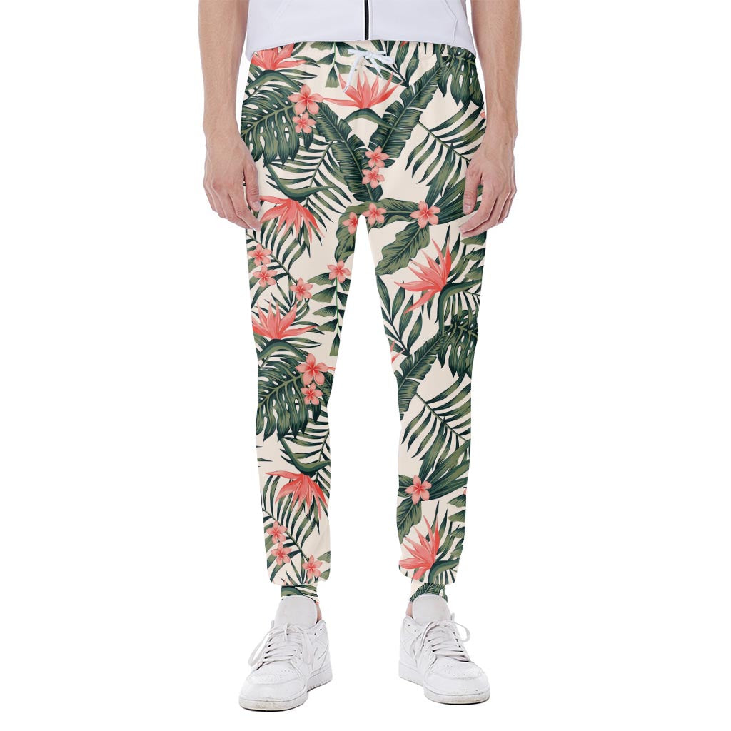 Blossom Tropical Leaves Pattern Print Scuba Joggers