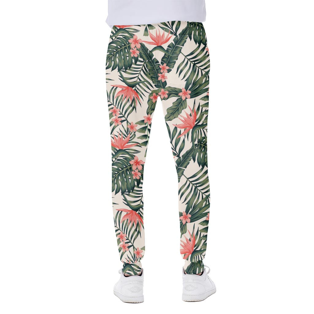 Blossom Tropical Leaves Pattern Print Scuba Joggers
