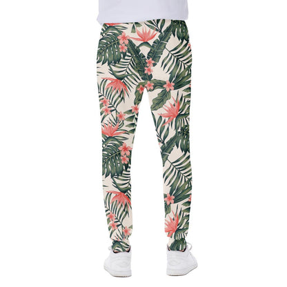 Blossom Tropical Leaves Pattern Print Scuba Joggers