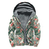 Blossom Tropical Leaves Pattern Print Sherpa Lined Zip Up Hoodie