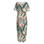 Blossom Tropical Leaves Pattern Print Short Sleeve Long Nightdress