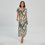Blossom Tropical Leaves Pattern Print Short Sleeve Maxi Dress