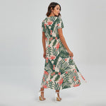 Blossom Tropical Leaves Pattern Print Short Sleeve Maxi Dress