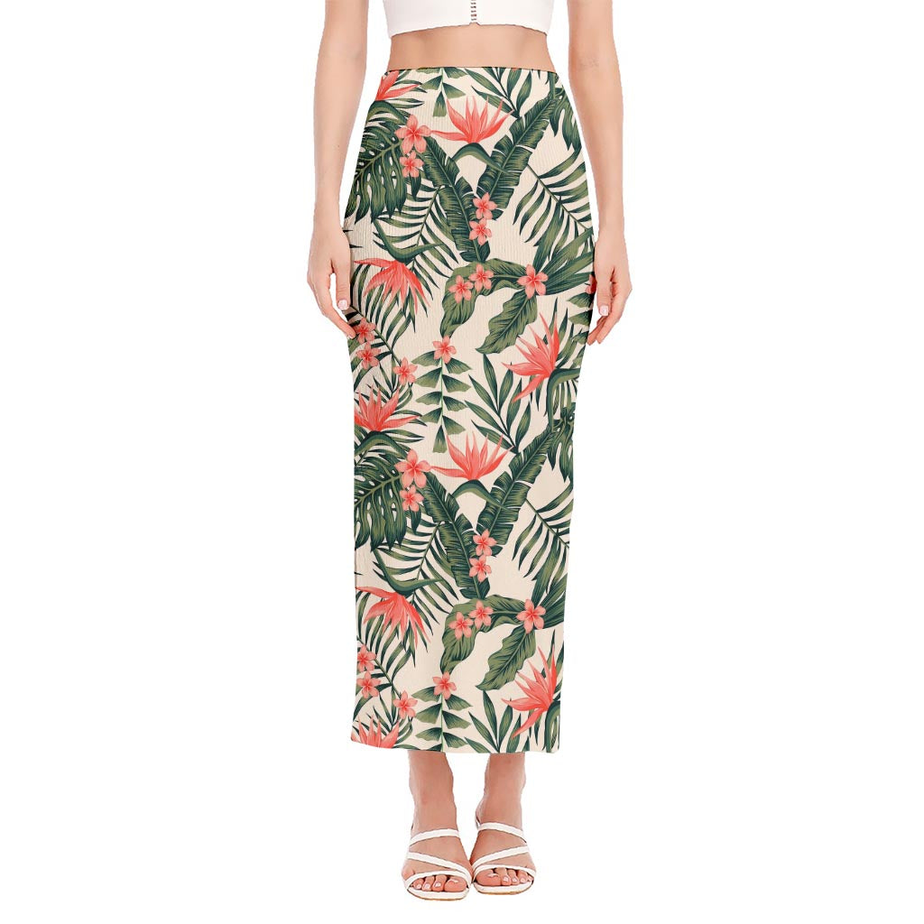 Blossom Tropical Leaves Pattern Print Side Slit Maxi Skirt