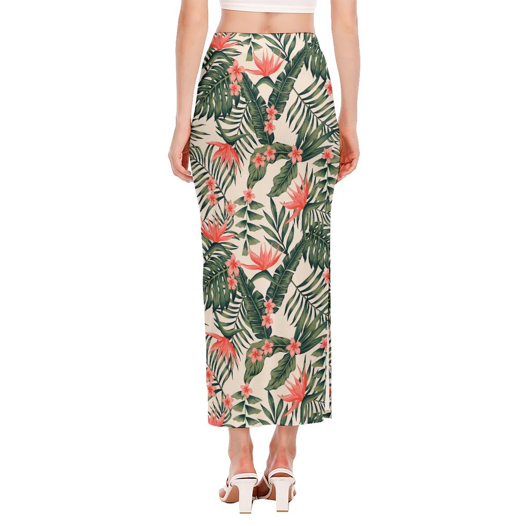 Blossom Tropical Leaves Pattern Print Side Slit Maxi Skirt