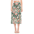 Blossom Tropical Leaves Pattern Print Side Slit Midi Skirt