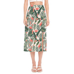 Blossom Tropical Leaves Pattern Print Side Slit Midi Skirt