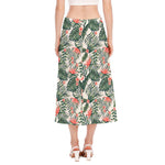 Blossom Tropical Leaves Pattern Print Side Slit Midi Skirt