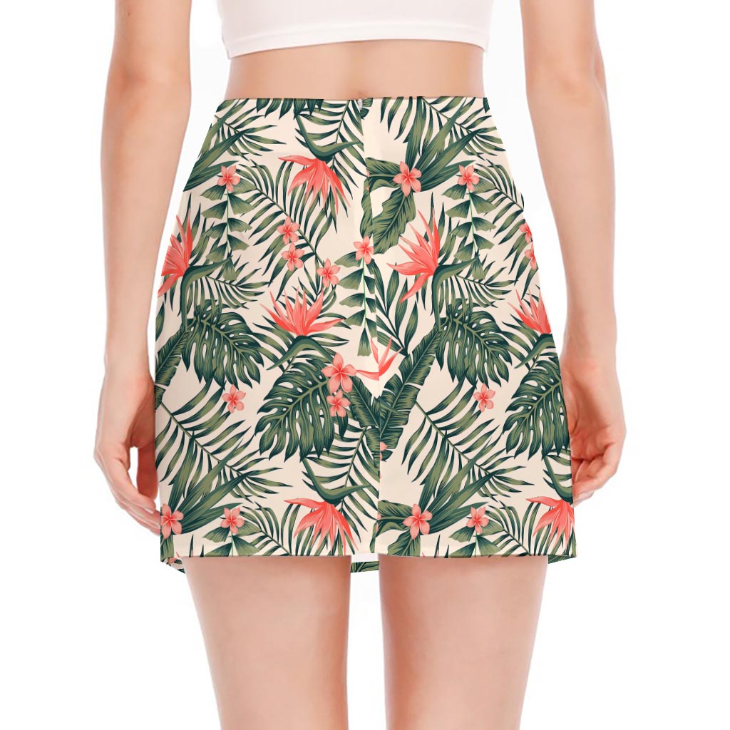 Blossom Tropical Leaves Pattern Print Side Slit Mini Skirt