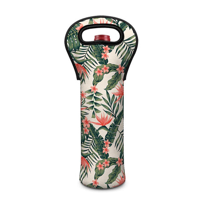 Blossom Tropical Leaves Pattern Print Single Neoprene Wine Tote