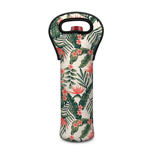 Blossom Tropical Leaves Pattern Print Single Neoprene Wine Tote
