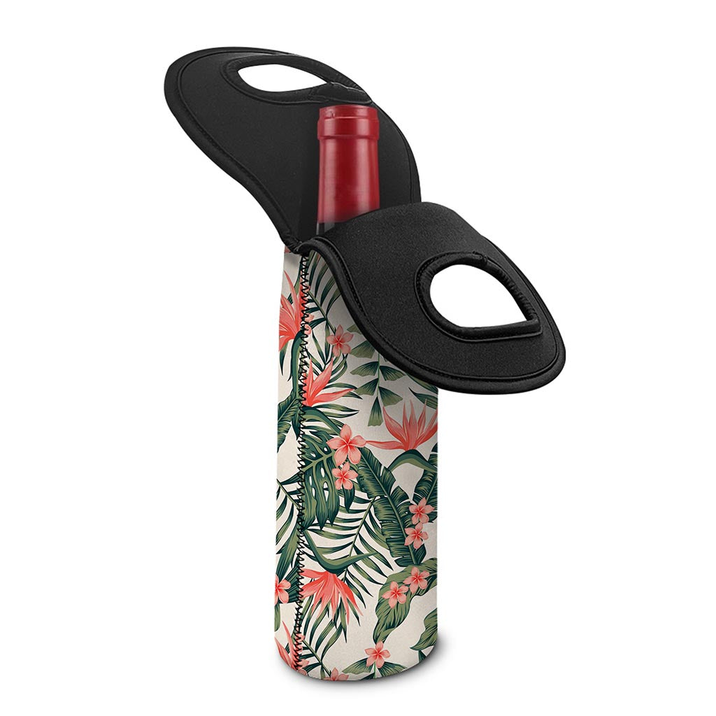 Blossom Tropical Leaves Pattern Print Single Neoprene Wine Tote