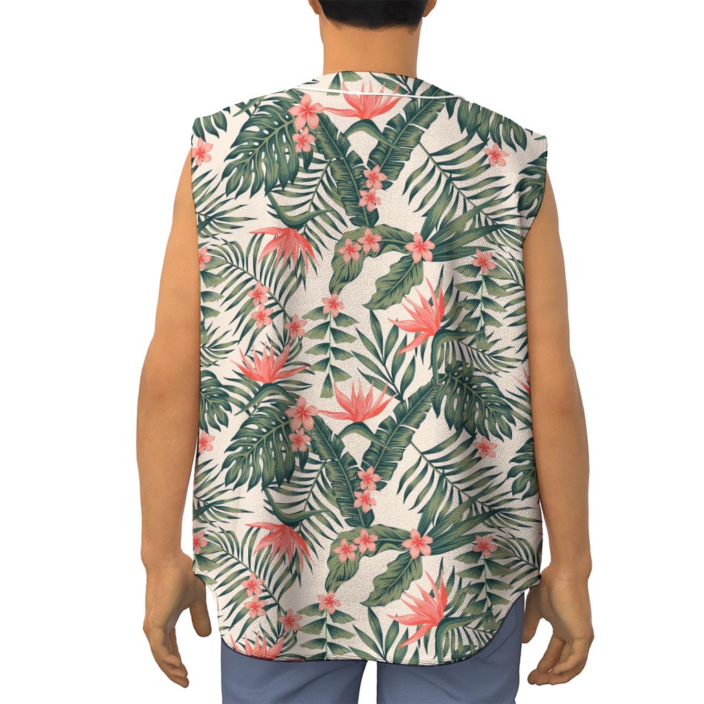 Blossom Tropical Leaves Pattern Print Sleeveless Baseball Jersey