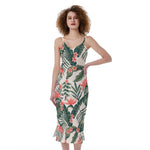Blossom Tropical Leaves Pattern Print Slim Fit Midi Cami Dress
