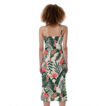 Blossom Tropical Leaves Pattern Print Slim Fit Midi Cami Dress