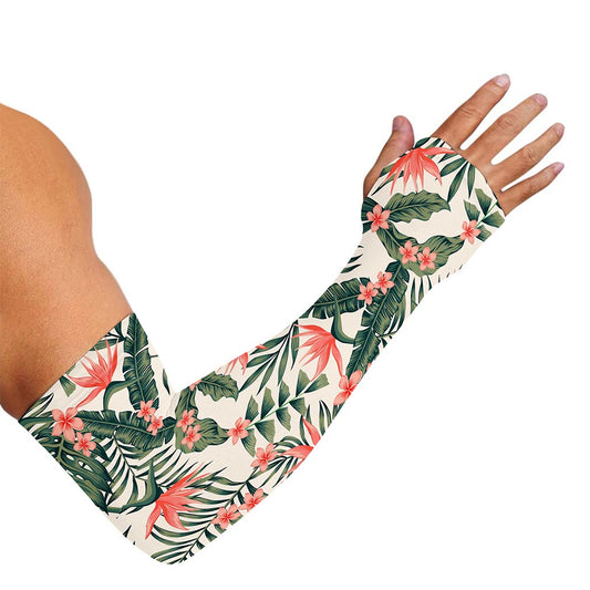 Blossom Tropical Leaves Pattern Print Sun Protection Arm Sleeves