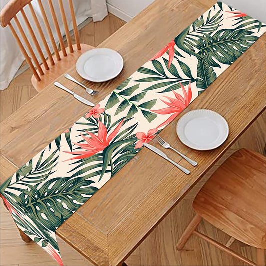 Blossom Tropical Leaves Pattern Print Table Runner