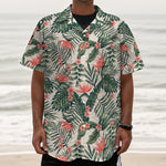 Blossom Tropical Leaves Pattern Print Textured Short Sleeve Shirt