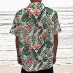 Blossom Tropical Leaves Pattern Print Textured Short Sleeve Shirt