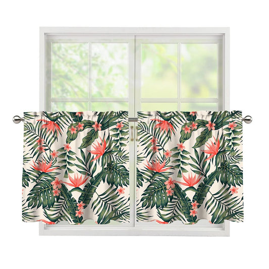 Blossom Tropical Leaves Pattern Print Tier Curtains