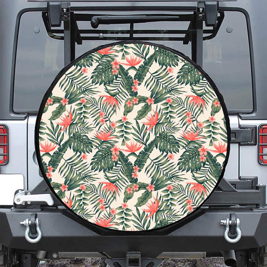 Blossom Tropical Leaves Pattern Print Tire Cover