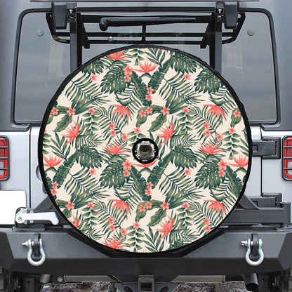 Blossom Tropical Leaves Pattern Print Tire Cover With Camera Hole