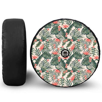 Blossom Tropical Leaves Pattern Print Tire Cover With Camera Hole
