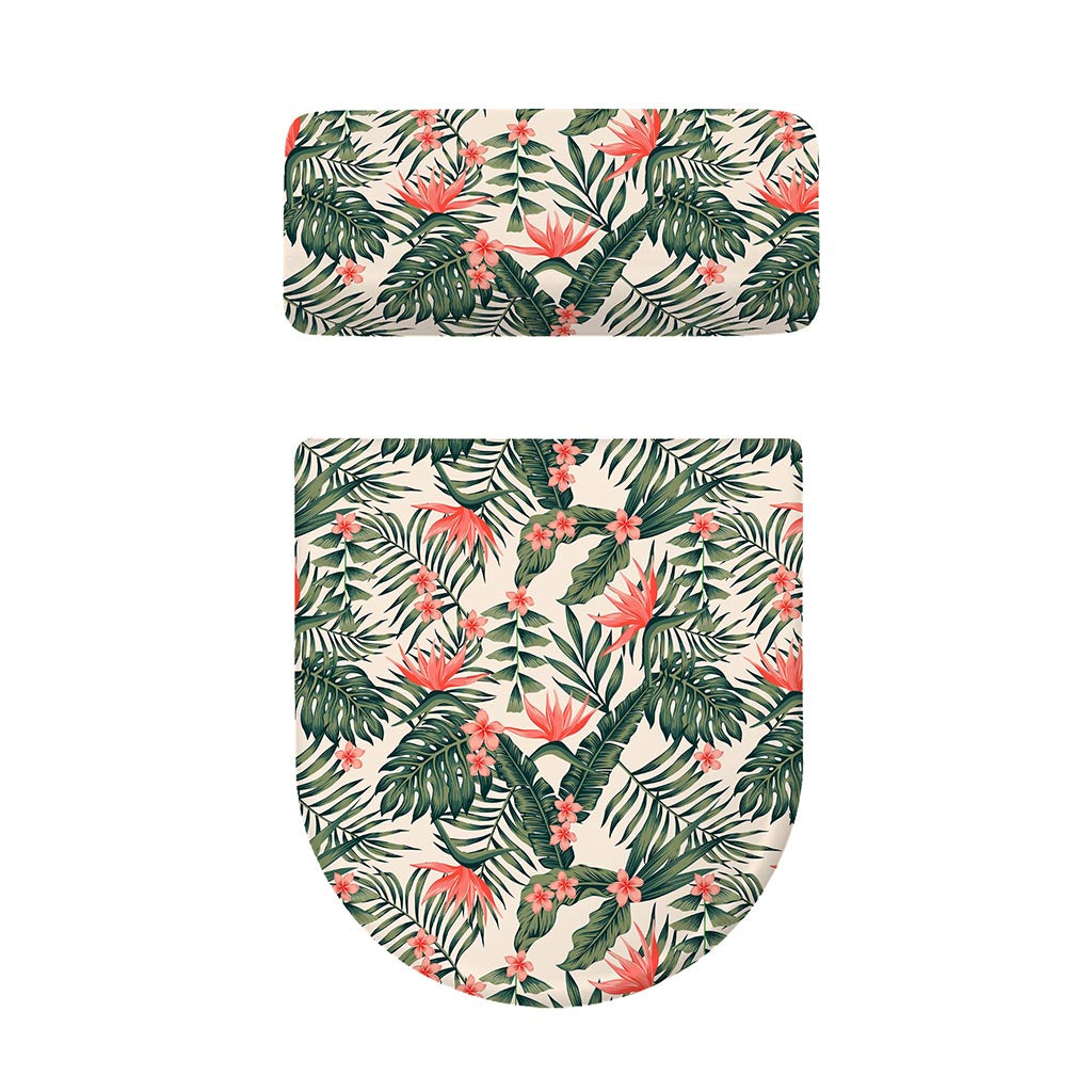 Blossom Tropical Leaves Pattern Print Toilet Lid And Tank Cover Set