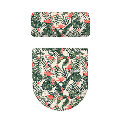 Blossom Tropical Leaves Pattern Print Toilet Lid And Tank Cover Set