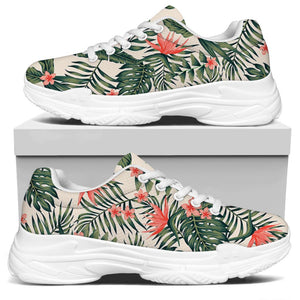 Blossom Tropical Leaves Pattern Print White Chunky Shoes