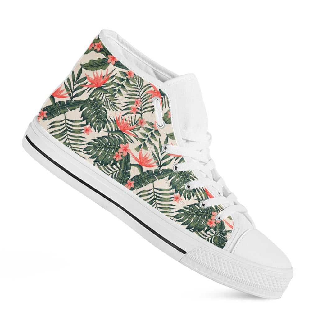 Blossom Tropical Leaves Pattern Print White High Top Sneakers