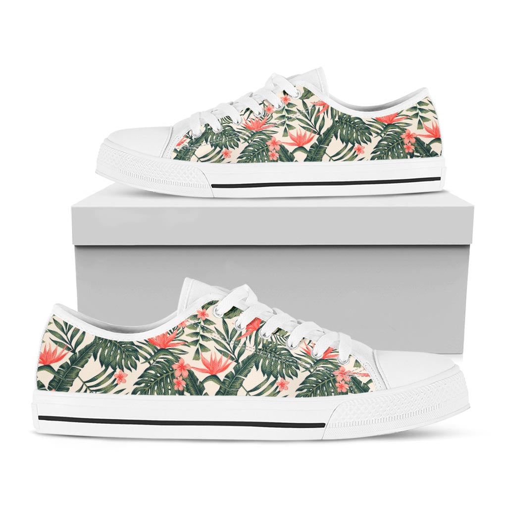 Blossom Tropical Leaves Pattern Print White Low Top Sneakers
