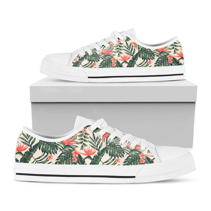 Blossom Tropical Leaves Pattern Print White Low Top Sneakers
