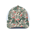 Blossom Tropical Leaves Pattern Print White Mesh Trucker Hat