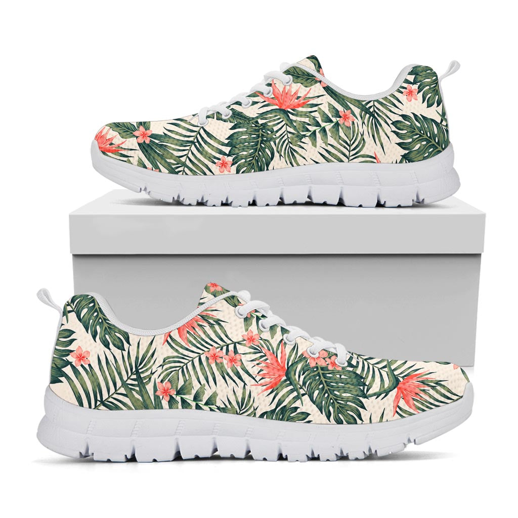 Blossom Tropical Leaves Pattern Print White Running Shoes